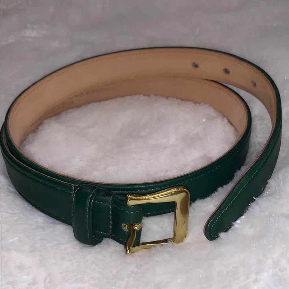 COACH Elegant Green Leather Belt with Gold Buckle